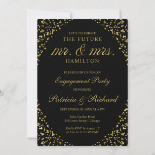 Black Gold Confetti Engagement Party Invitation