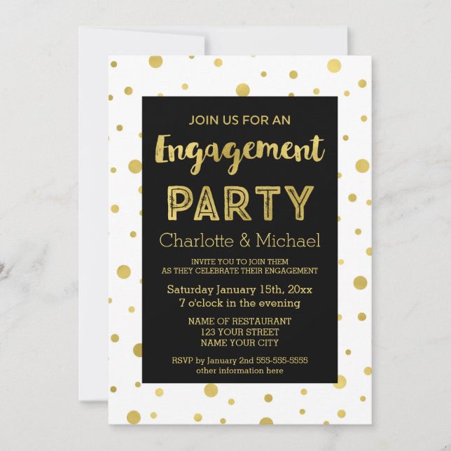 Black Gold Confetti Engagement Party Invitation (Front)