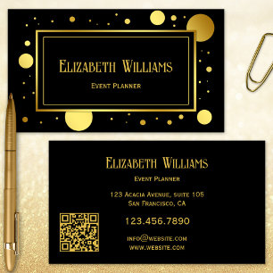 Black Gold Confetti Event Planner Business Card