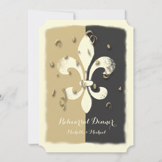 Black Gold Confetti Fleur de Lis event Invitation (Front)
