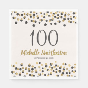 Black Gold Confetti Glitter 100th Birthday Napkin