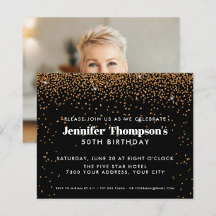 Black Gold Confetti Glitter 50th Birthday Photo