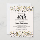 Black Gold Confetti Glitter 80th Birthday Invitation<br><div class="desc">Elegant black and gold confetti glitter on white 80th birthday party invitation for women. Contact me for assistance with your customisations or to request additional matching or coordinating Zazzle products for your event.</div>