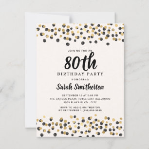 Black Gold Confetti Glitter 80th Birthday Invitation