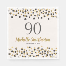 Black Gold Confetti Glitter 90th Birthday