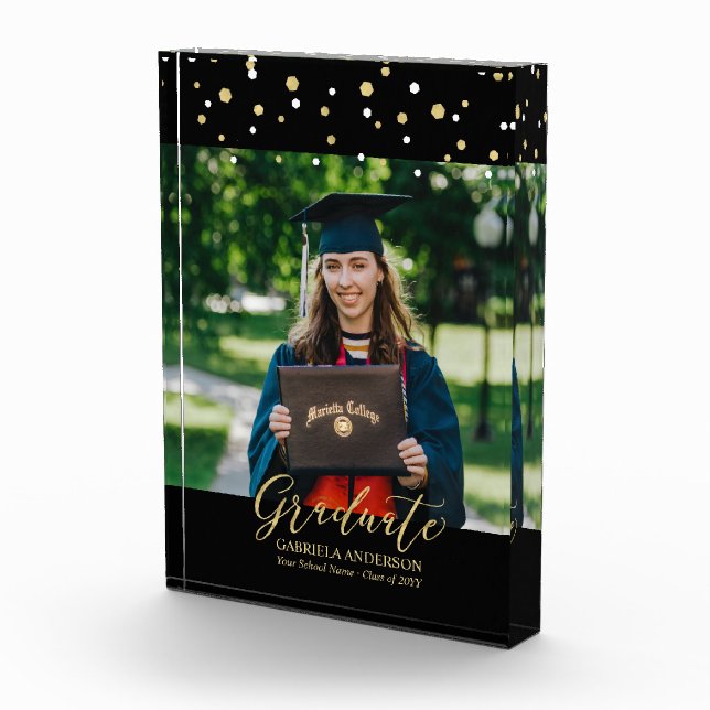 Black & Gold Confetti Graduation Gift Photo Blocks (Right)