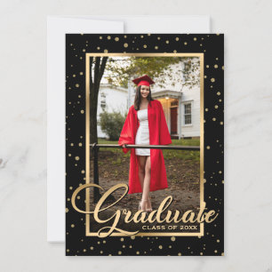 Black Gold Confetti Photo Graduation Party Invitation