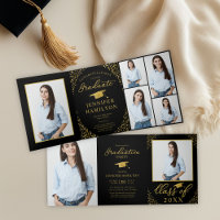 Black Gold Confetti Photo Graduation Party