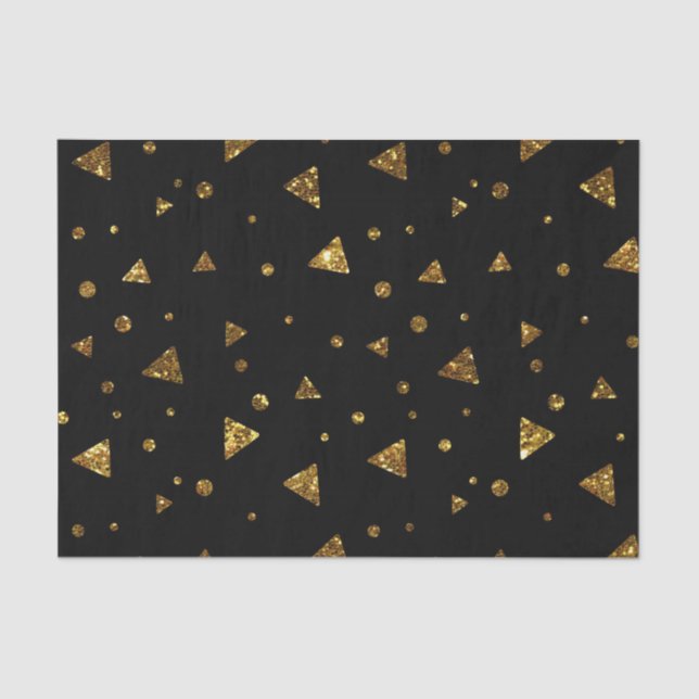 Black Gold Confetti Polka Dots Elegant Triangles Tissue Paper (Front)