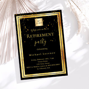 Black gold confetti retirement business logo invitation