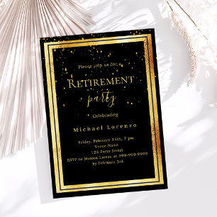 Black gold confetti retirement invitation
