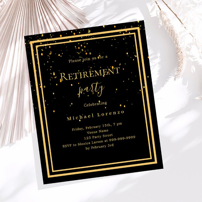 Black gold confetti retirement invitation (Creator Uploaded)