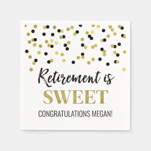 Black Gold Confetti Retirement is Sweet Napkin