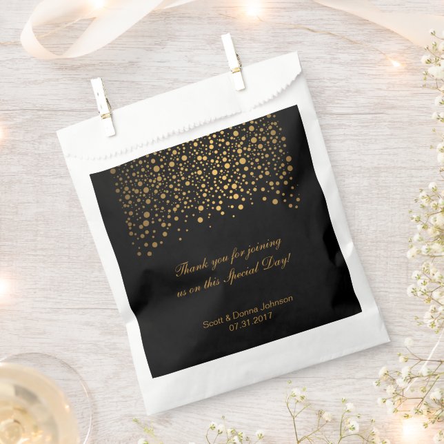 Black & Gold Confetti Wedding Favour Bag (Clipped)