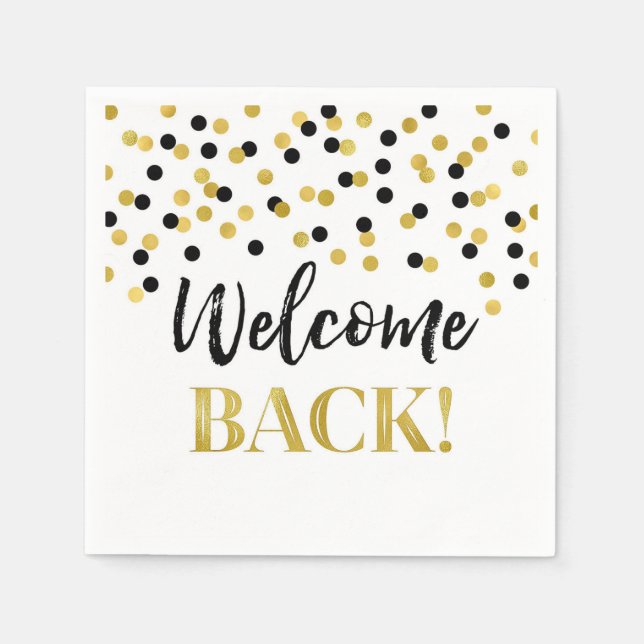 Black Gold Confetti Welcome Back Napkin (Front)