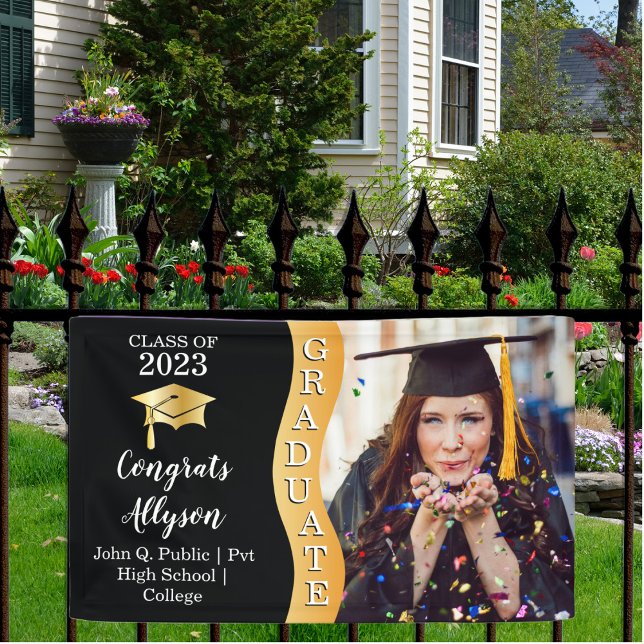 Black | Gold Congrats Graduate Wave Photo Banner (Creator Uploaded)