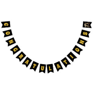 Black & Gold "Congratulations" Bunting Banner