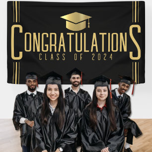 Black & Gold Congratulations Class Of Graduation Banner
