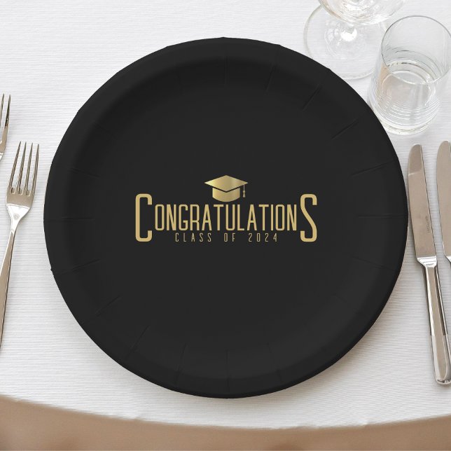 Black & Gold Congratulations Class Of Graduation Paper Plate (Black & Gold Congratulations Class Of Graduation Paper Plates)