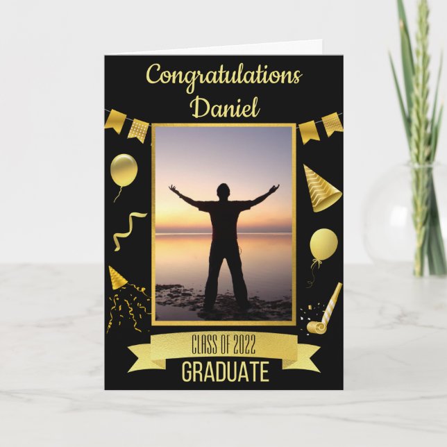 Black & Gold Congratulations Graduation Card (Front)