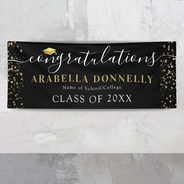 Black & Gold Congratulations Graduation Party Banner (Creator Uploaded)