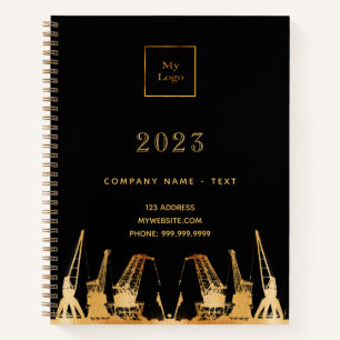 Black gold construction cranes business logo 2027 notebook