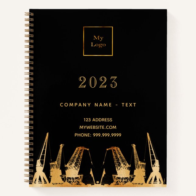 Black gold construction cranes business logo 2027 notebook (Front)