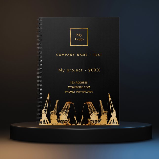 Black gold construction cranes business logo notebook (Creator Uploaded)