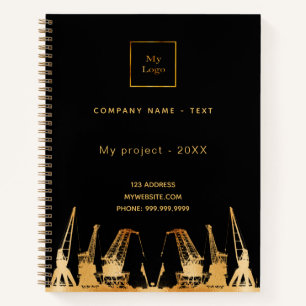 Black gold construction cranes business logo notebook