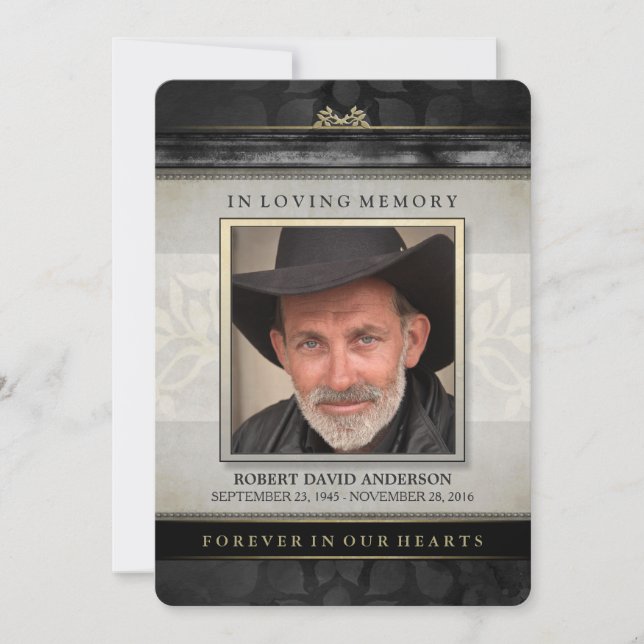 Black Gold Contemporary Memorial Service Invite (Front)