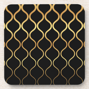 Black, gold, cool, trendy, retro abstract design coaster