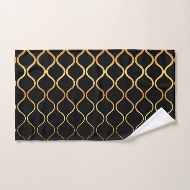 Black, gold, cool, trendy, retro abstract design hand towel (Hand Towel)