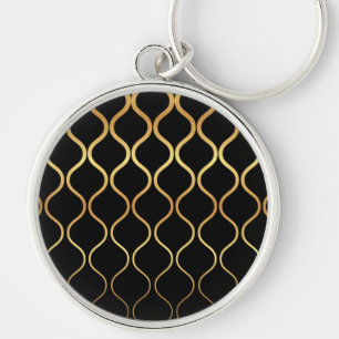 Black, gold, cool, trendy, retro abstract design key ring