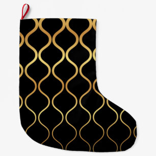 Black, gold, cool, trendy, retro abstract design large christmas stocking