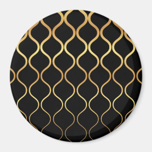 Black, gold, cool, trendy, retro abstract design magnet