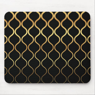 Black, gold, cool, trendy, retro abstract design mouse pad