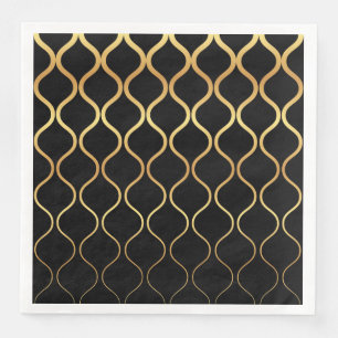 Black, gold, cool, trendy, retro abstract design napkin