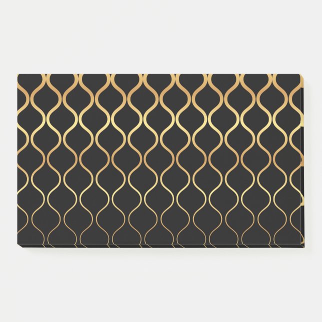 Black, gold, cool, trendy, retro abstract design post-it notes (Front)