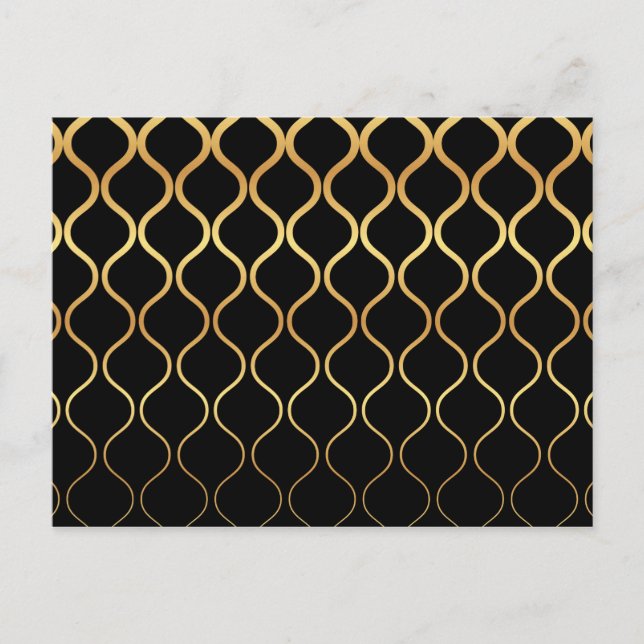 Black, gold, cool, trendy, retro abstract design postcard (Front)