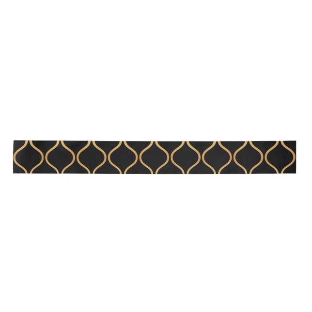 Black, gold, cool, trendy, retro abstract design satin ribbon (Front)