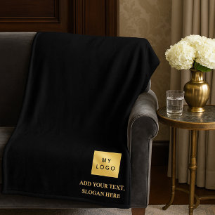 Black gold corporate logo luxury company  fleece blanket