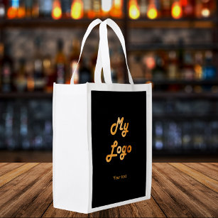 Black gold corporate logo text  reusable grocery bag
