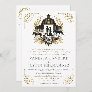 Black & Gold Country Wedding with QR Code Invitation