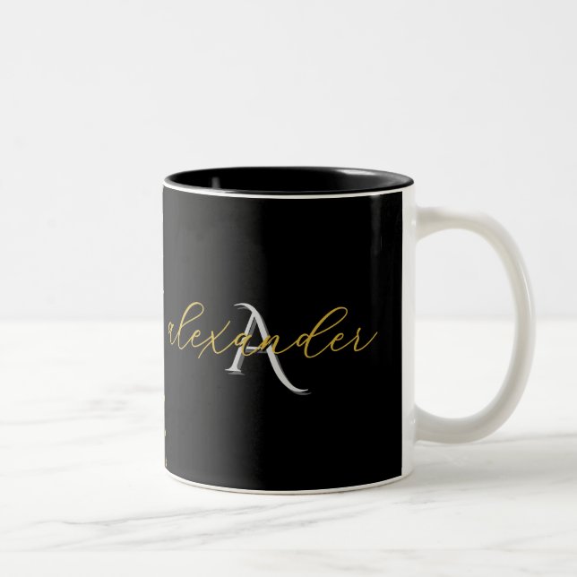 Black Gold Couple Initials Personalised Names Two-Tone Coffee Mug (Right)