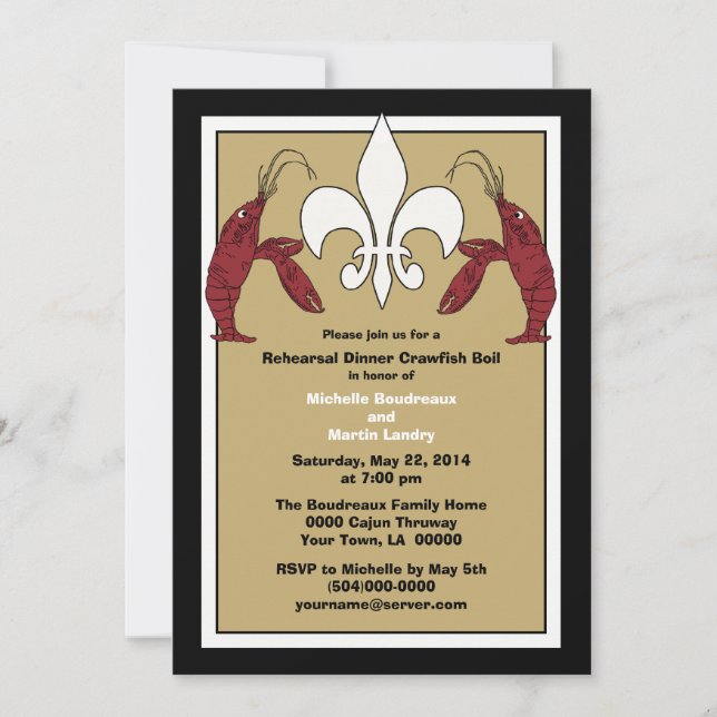Black Gold Crawfish Boil Event Invitations (Front)