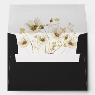 Black Gold Cream Floral Wedding Return Address Envelope