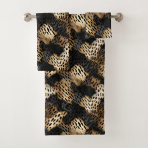 Black Gold Cream Leopard Animal Print Bath Towel Set