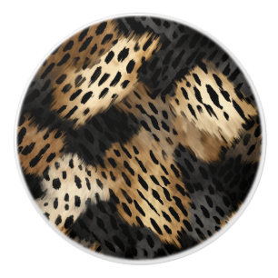 Black Gold Cream Leopard Animal Print Ceramic Knob