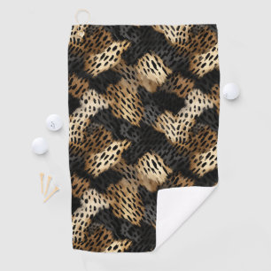 Black Gold Cream Leopard Animal Print Golf Towel