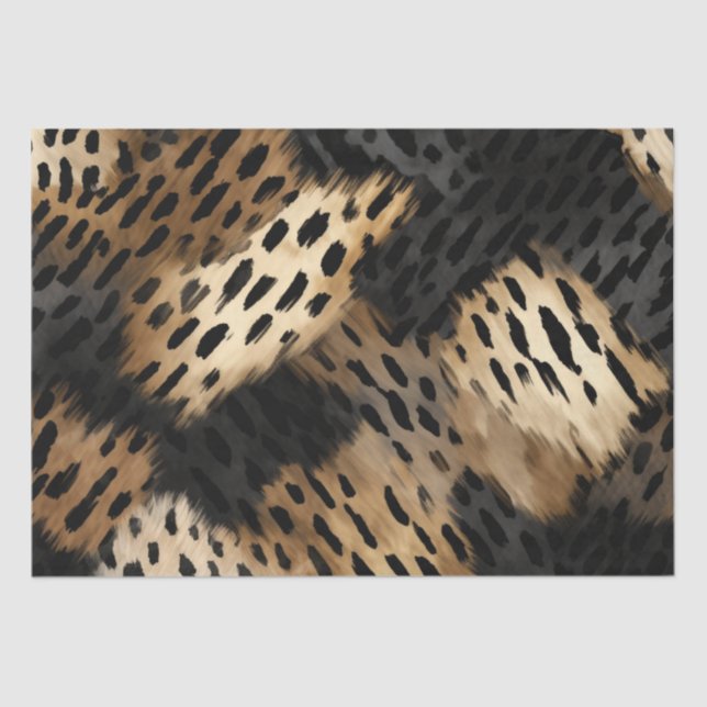 Black Gold Cream Leopard Animal Print Tissue Paper (Front)